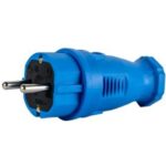 Вилка прямая каучук 2P+PE 230V 16А IP44 синяя DYNEL